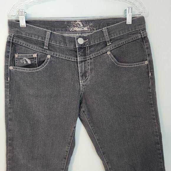 Jordache Jeans Straight Dark Wash Black Denim Bow Ankle Zip Size‎ 30 - 32x26 EUC - Picture 5 of 16